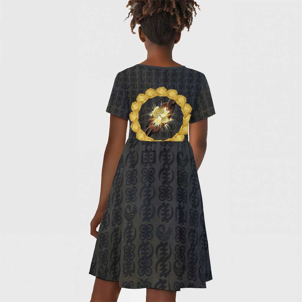 1926 Forever Black History Month Kid Short Sleeve Dress Broken Chains Freedom Adinkra Symbol