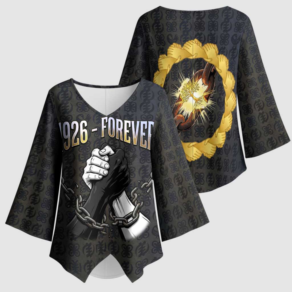 1926 Forever Black History Month Kimono Sleeve Blouse Broken Chains Freedom Adinkra Symbol