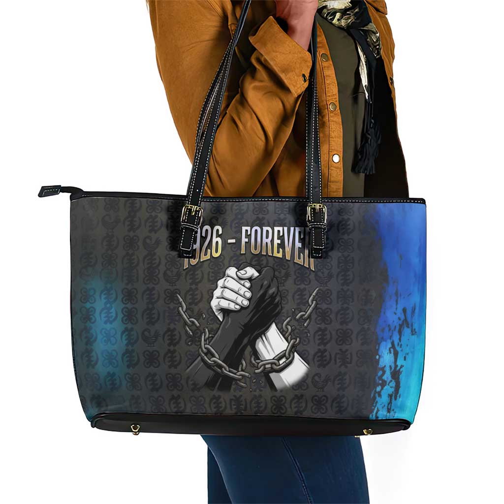 1926 Forever Black History Month Leather Tote Bag Broken Chains Freedom Adinkra Symbol