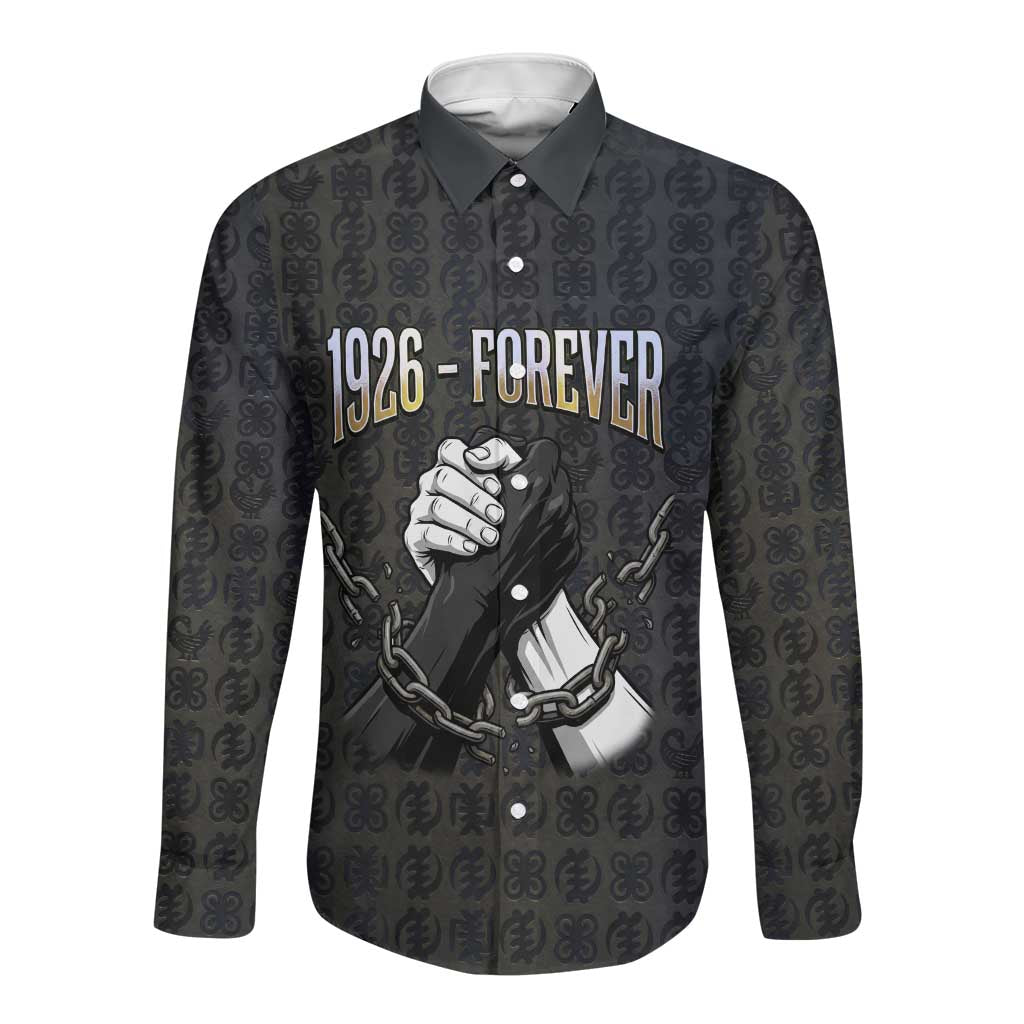1926 Forever Black History Month Long Sleeve Button Shirt Broken Chains Freedom Adinkra Symbol