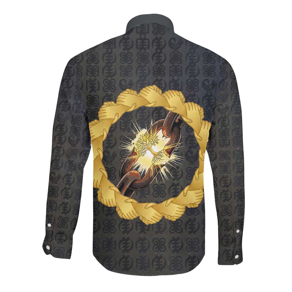 1926 Forever Black History Month Long Sleeve Button Shirt Broken Chains Freedom Adinkra Symbol