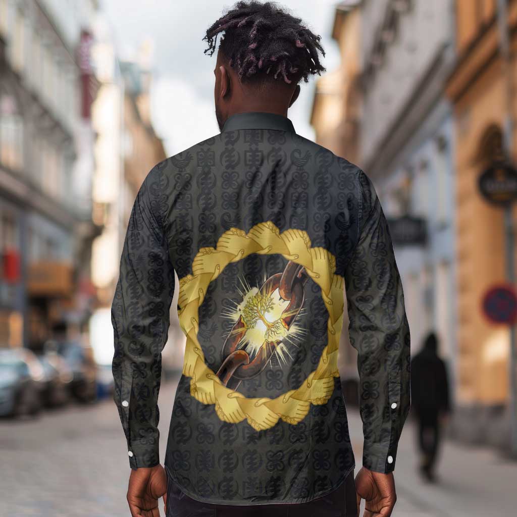 1926 Forever Black History Month Long Sleeve Button Shirt Broken Chains Freedom Adinkra Symbol