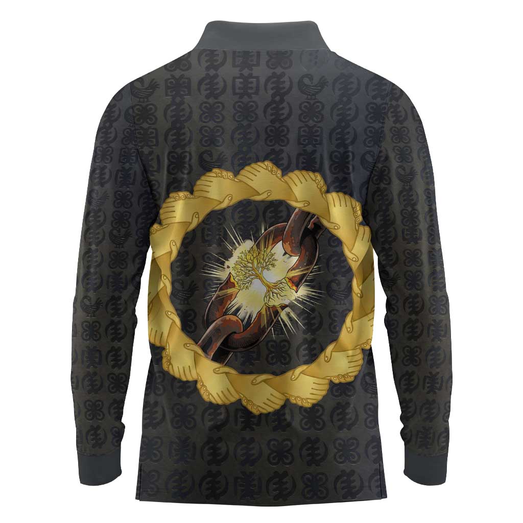 1926 Forever Black History Month Long Sleeve Polo Shirt Broken Chains Freedom Adinkra Symbol