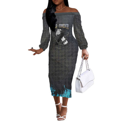 1926 Forever Black History Month Off The Shoulder Long Sleeve Dress Broken Chains Freedom Adinkra Symbol