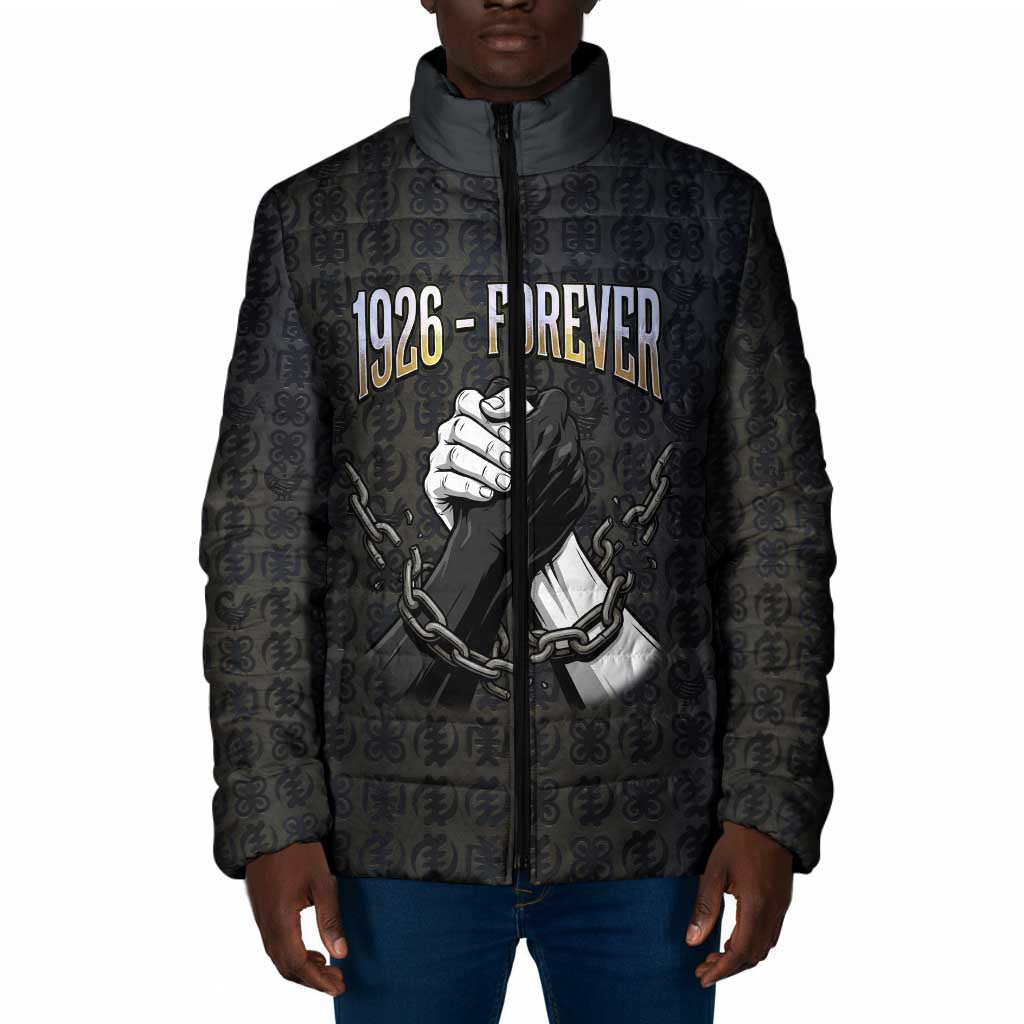 1926 Forever Black History Month Padded Jacket Broken Chains Freedom Adinkra Symbol