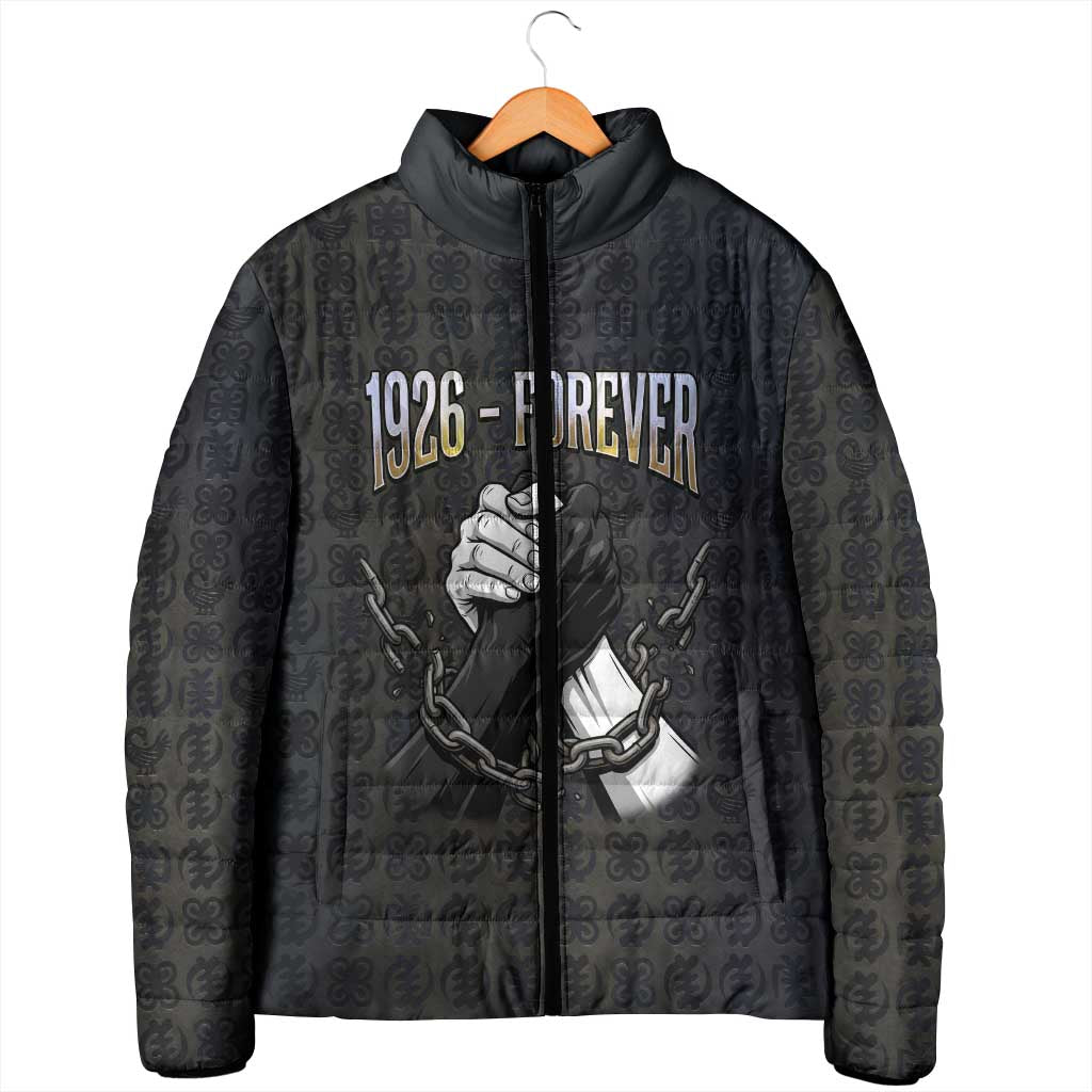 1926 Forever Black History Month Padded Jacket Broken Chains Freedom Adinkra Symbol
