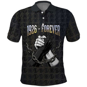1926 Forever Black History Month Polo Shirt Broken Chains Freedom Adinkra Symbol