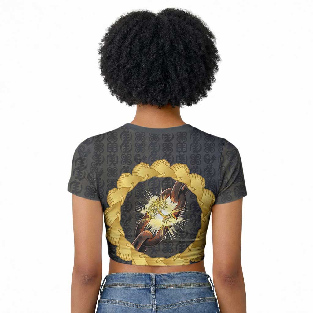 1926 Forever Black History Month Raglan Cropped T shirt Broken Chains Freedom Adinkra Symbol
