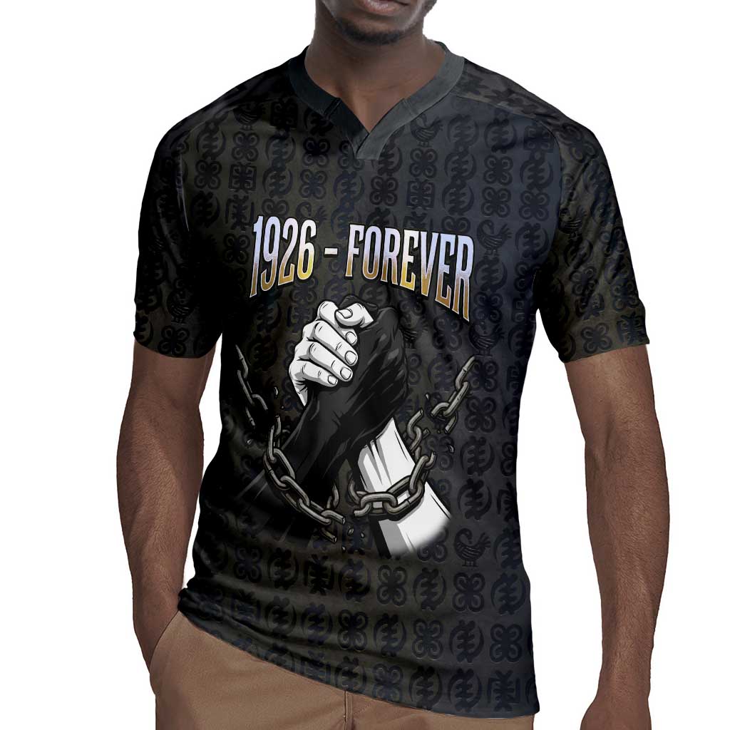 1926 Forever Black History Month Rugby Jersey Broken Chains Freedom Adinkra Symbol