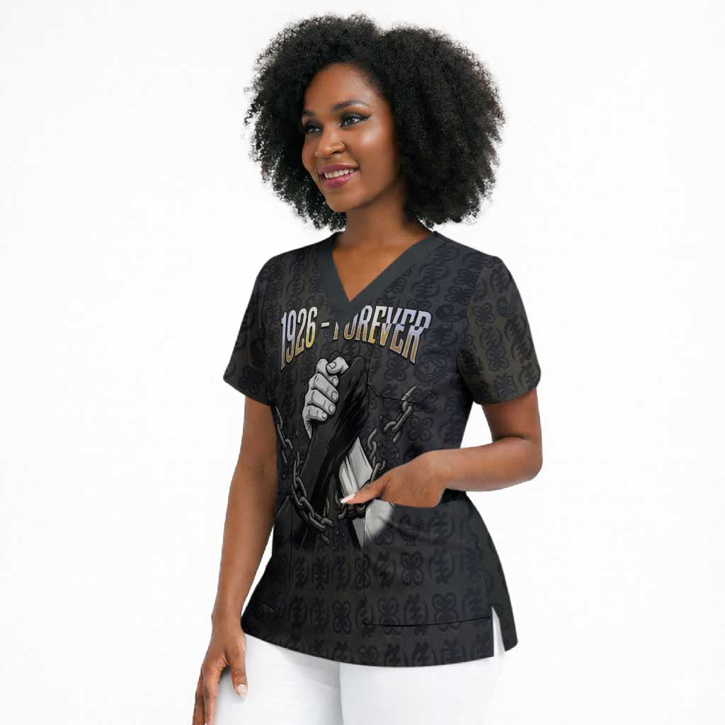 1926 Forever Black History Month Scrub Top Broken Chains Freedom Adinkra Symbol