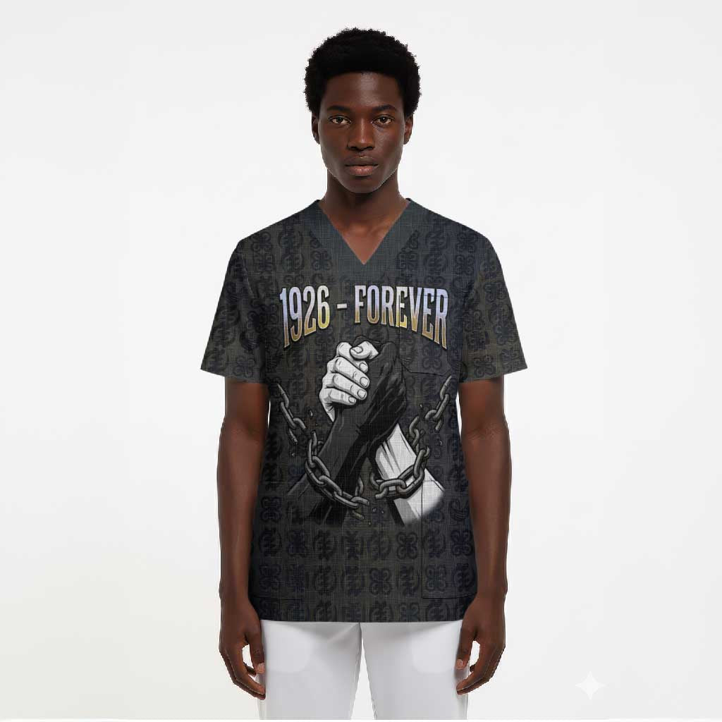 1926 Forever Black History Month Scrub Top Broken Chains Freedom Adinkra Symbol