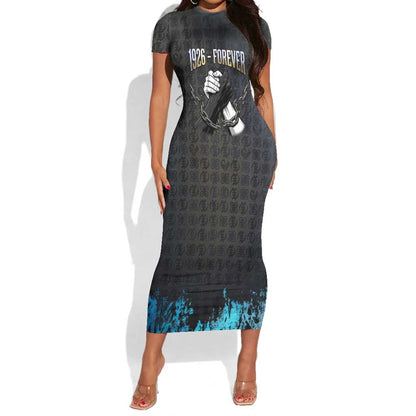 1926 Forever Black History Month Short Sleeve Bodycon Dress Broken Chains Freedom Adinkra Symbol