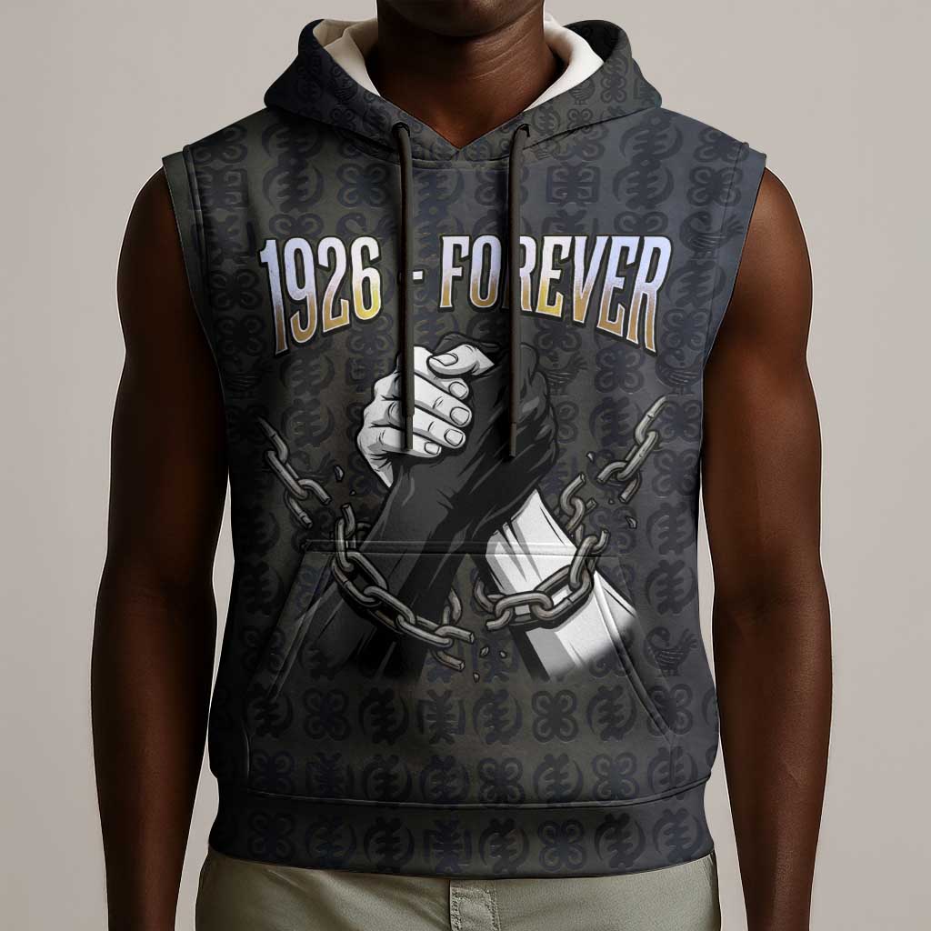 1926 Forever Black History Month Sleeveless Hoodie Broken Chains Freedom Adinkra Symbol