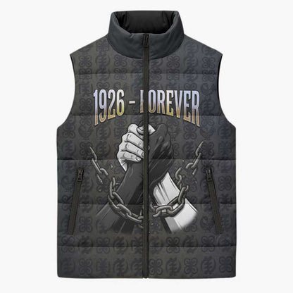 1926 Forever Black History Month Sleeveless Puffer Jacket Broken Chains Freedom Adinkra Symbol