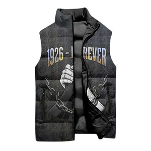 1926 Forever Black History Month Sleeveless Puffer Jacket Broken Chains Freedom Adinkra Symbol