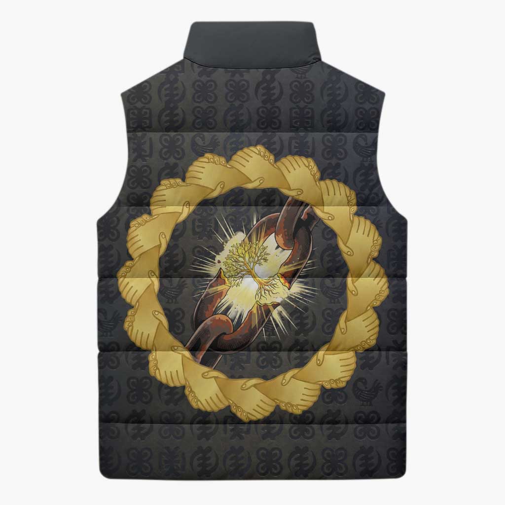 1926 Forever Black History Month Sleeveless Puffer Jacket Broken Chains Freedom Adinkra Symbol