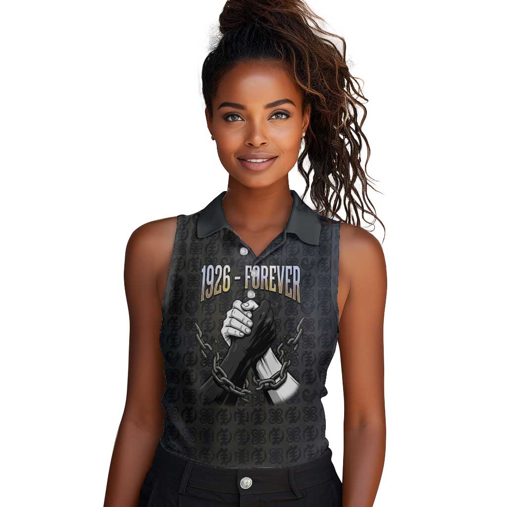 1926 Forever Black History Month Women Sleeveless Polo Shirt Broken Chains Freedom Adinkra Symbol