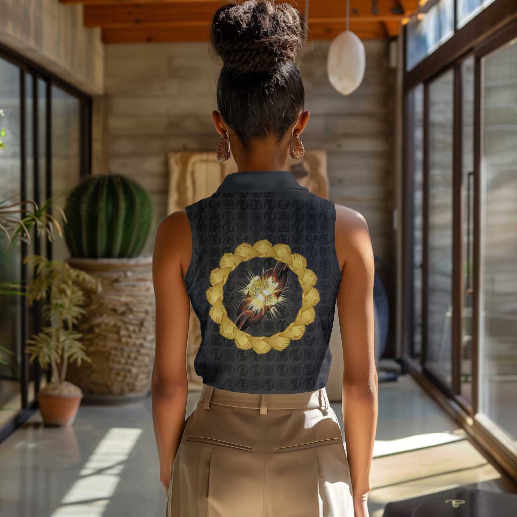 1926 Forever Black History Month Women Sleeveless Polo Shirt Broken Chains Freedom Adinkra Symbol