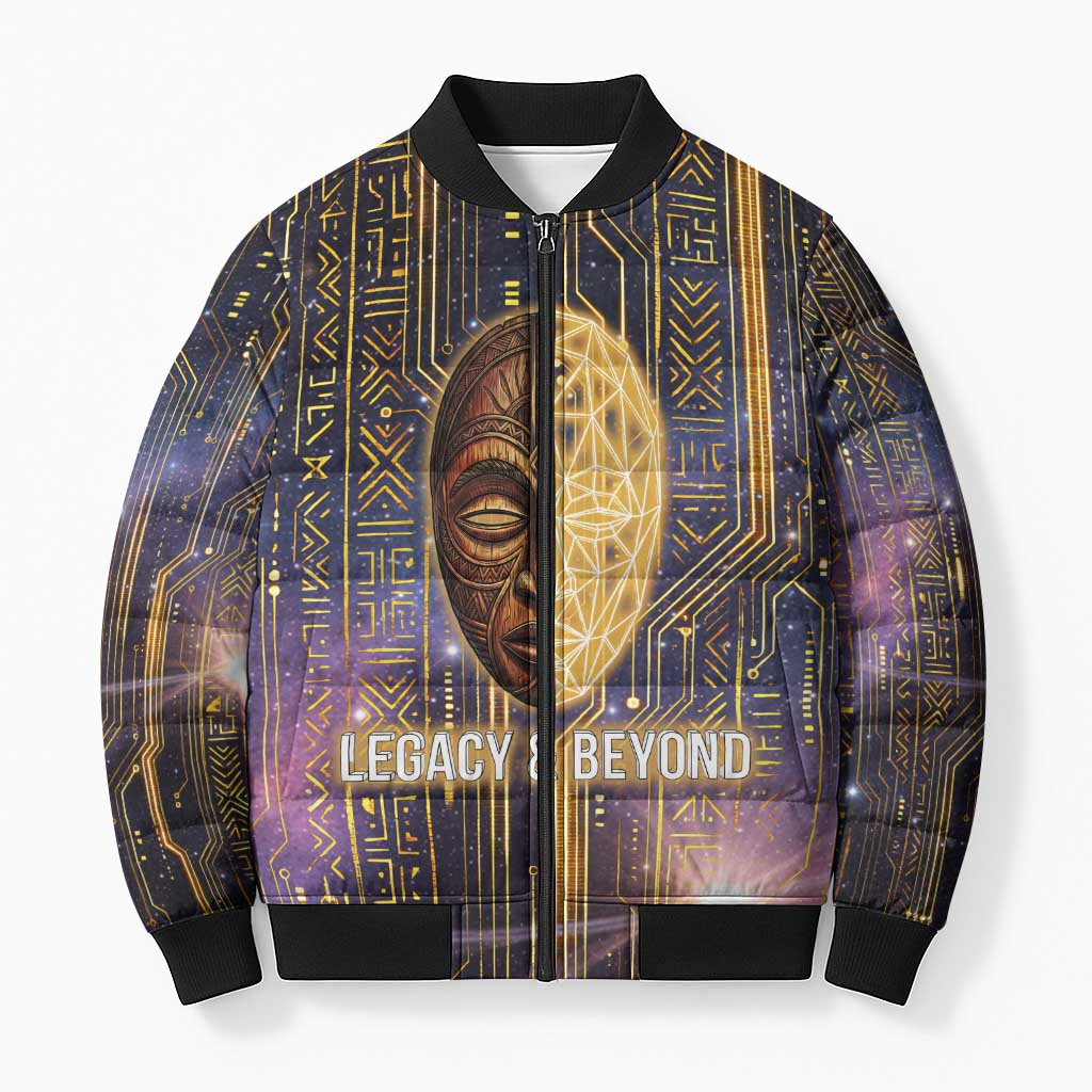 Afrofuturism Legacy Beyond Bomber Puffer Jacket African Astronaut Galaxy Mask