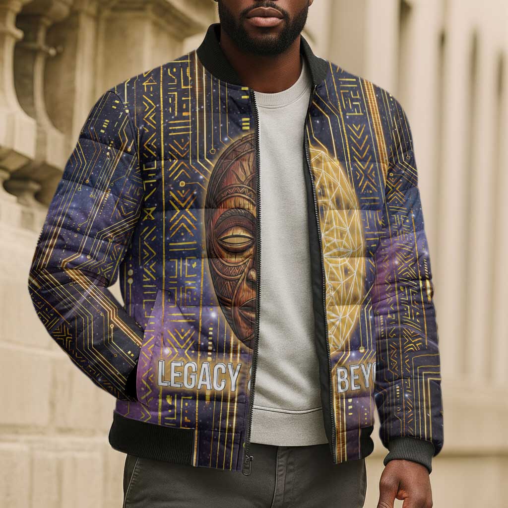 Afrofuturism Legacy Beyond Bomber Puffer Jacket African Astronaut Galaxy Mask