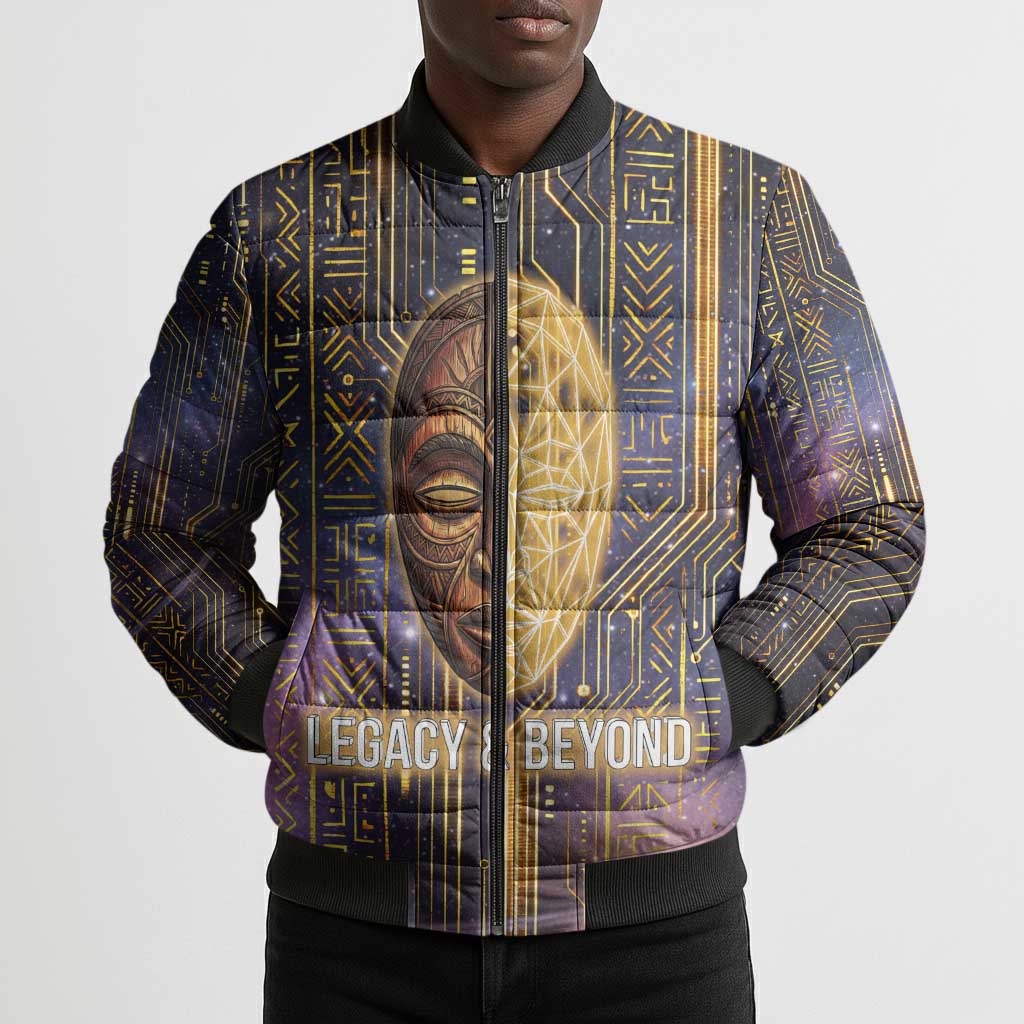Afrofuturism Legacy Beyond Bomber Puffer Jacket African Astronaut Galaxy Mask