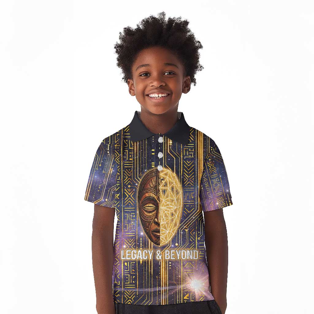Afrofuturism Legacy Beyond Kid Polo Shirt African Astronaut Galaxy Mask
