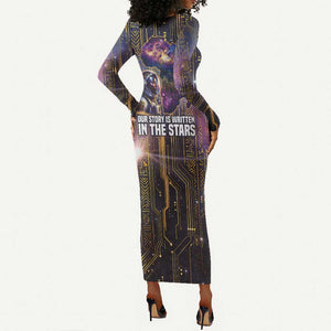 Afrofuturism Legacy Beyond Long Sleeve Bodycon Dress African Astronaut Galaxy Mask
