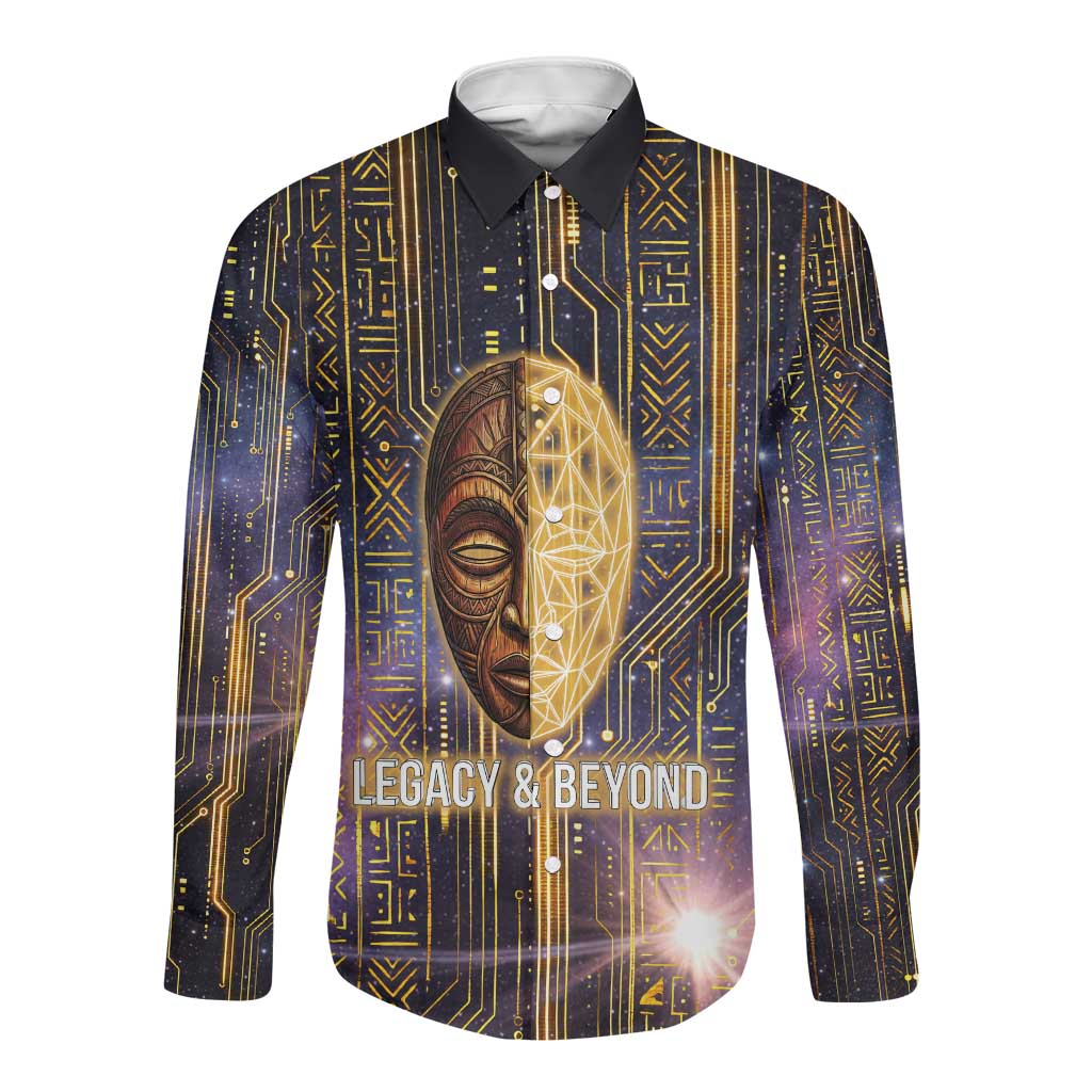 Afrofuturism Legacy Beyond Long Sleeve Button Shirt African Astronaut Galaxy Mask