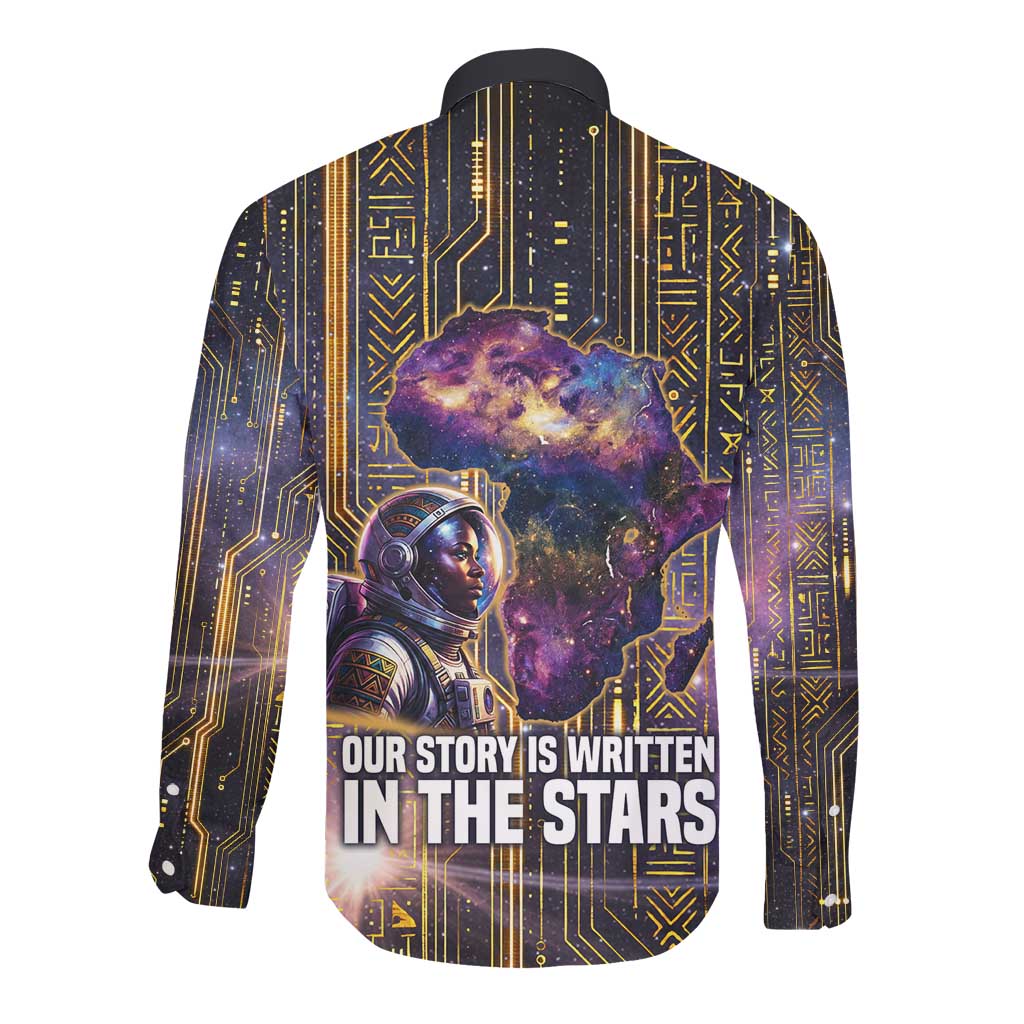 Afrofuturism Legacy Beyond Long Sleeve Button Shirt African Astronaut Galaxy Mask