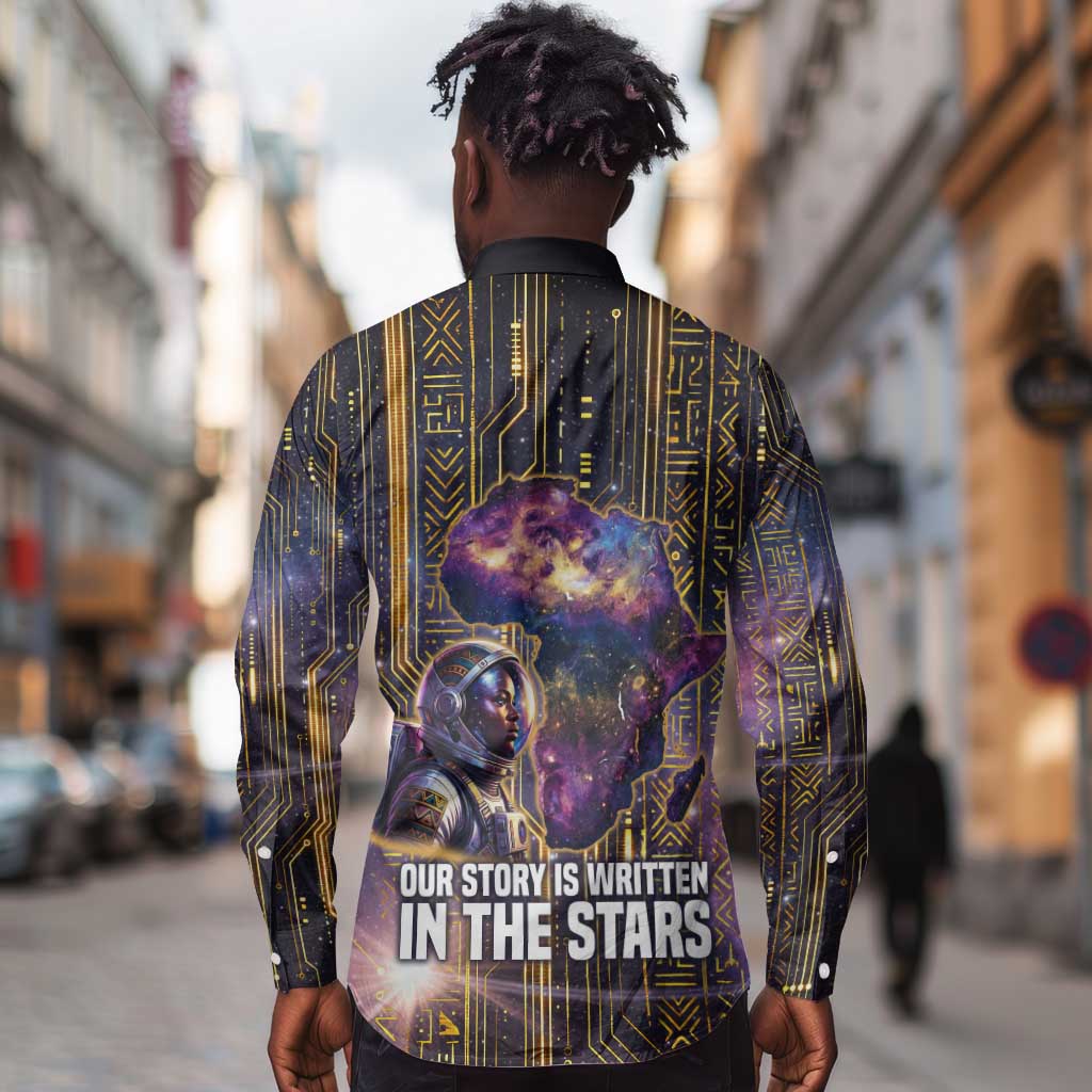 Afrofuturism Legacy Beyond Long Sleeve Button Shirt African Astronaut Galaxy Mask