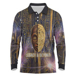 Afrofuturism Legacy Beyond Long Sleeve Polo Shirt African Astronaut Galaxy Mask