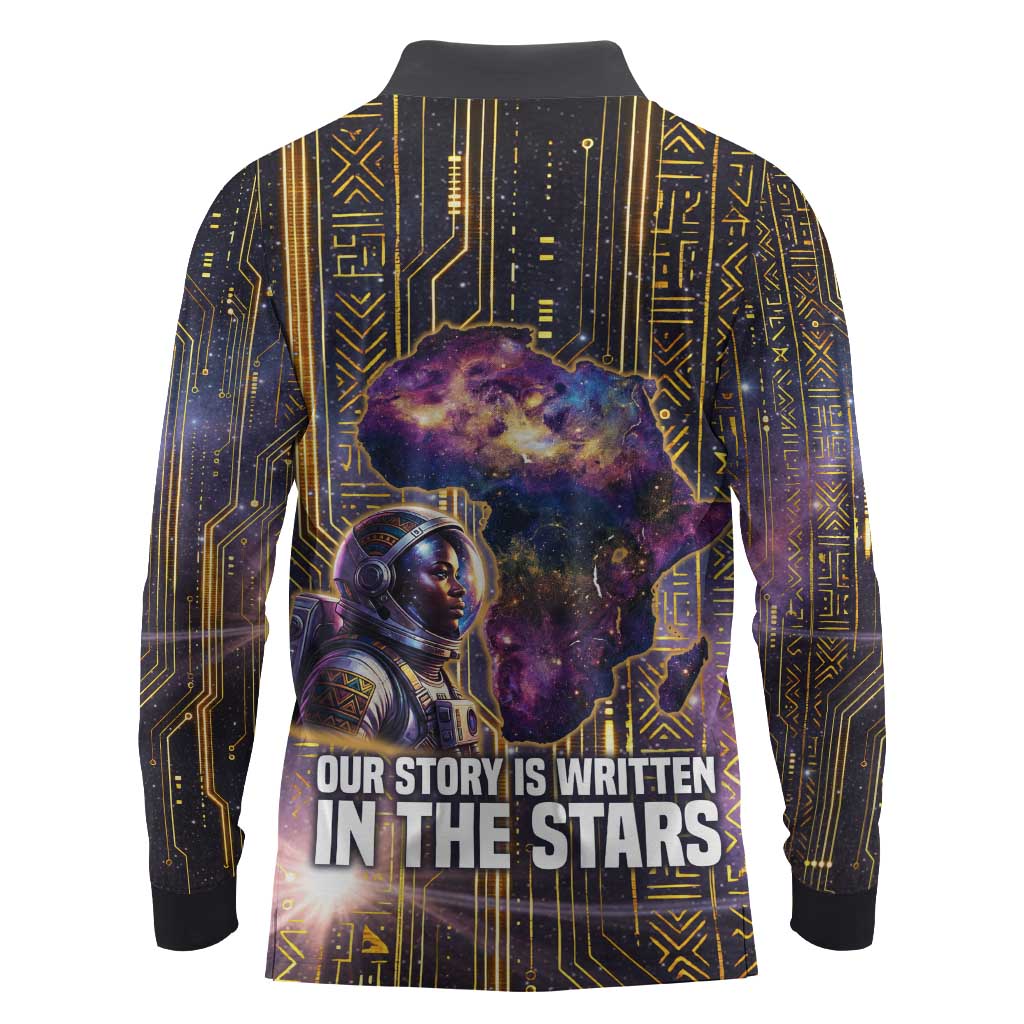 Afrofuturism Legacy Beyond Long Sleeve Polo Shirt African Astronaut Galaxy Mask