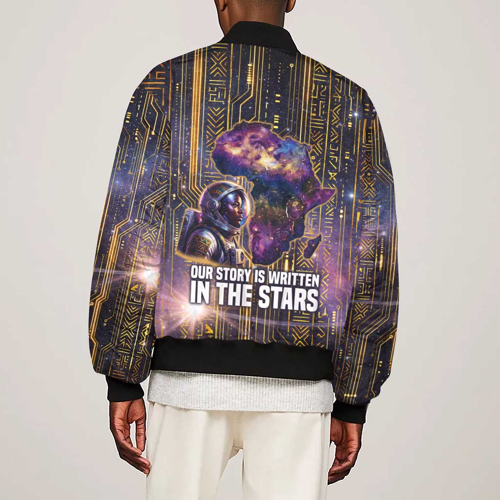 Afrofuturism Legacy Beyond Sleeve Zip Bomber Jacket African Astronaut Galaxy Mask
