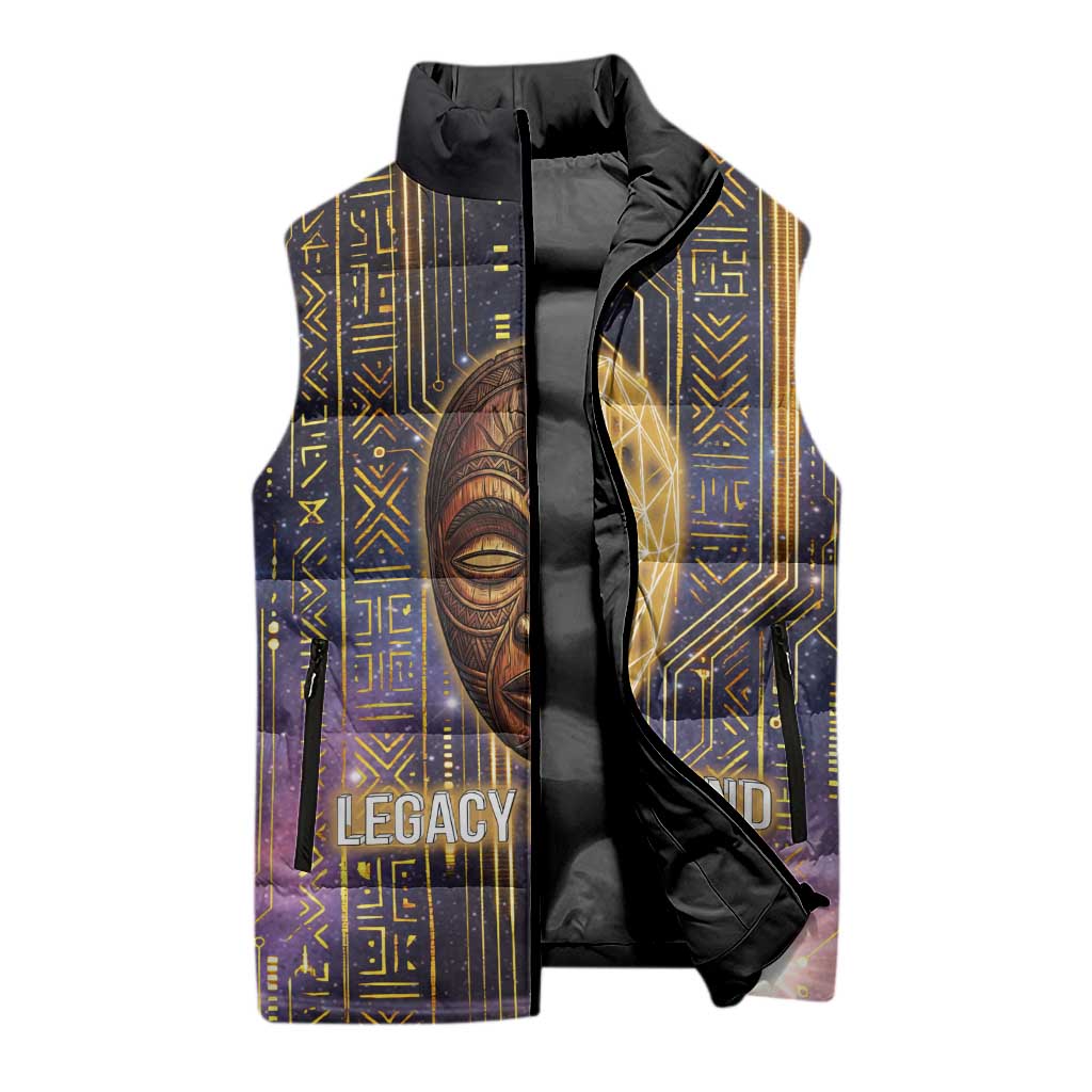 Afrofuturism Legacy Beyond Sleeveless Puffer Jacket African Astronaut Galaxy Mask