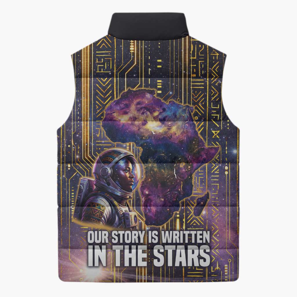 Afrofuturism Legacy Beyond Sleeveless Puffer Jacket African Astronaut Galaxy Mask
