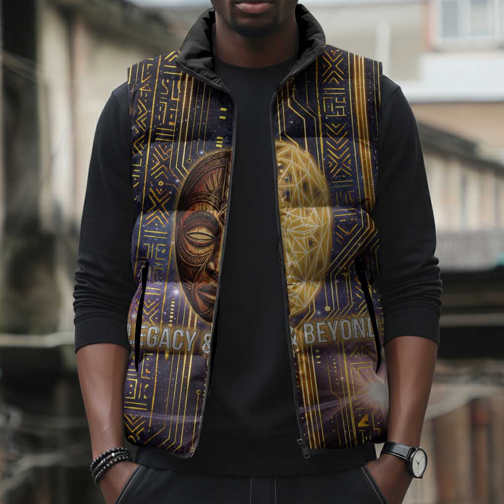Afrofuturism Legacy Beyond Sleeveless Puffer Jacket African Astronaut Galaxy Mask