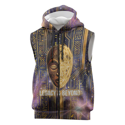 Afrofuturism Legacy Beyond Sleeveless Zip Hoodie African Astronaut Galaxy Mask