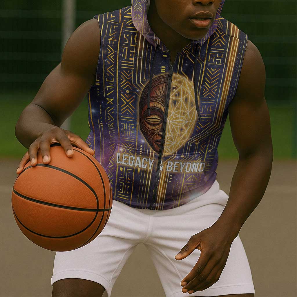 Afrofuturism Legacy Beyond Sleeveless Zip Hoodie African Astronaut Galaxy Mask