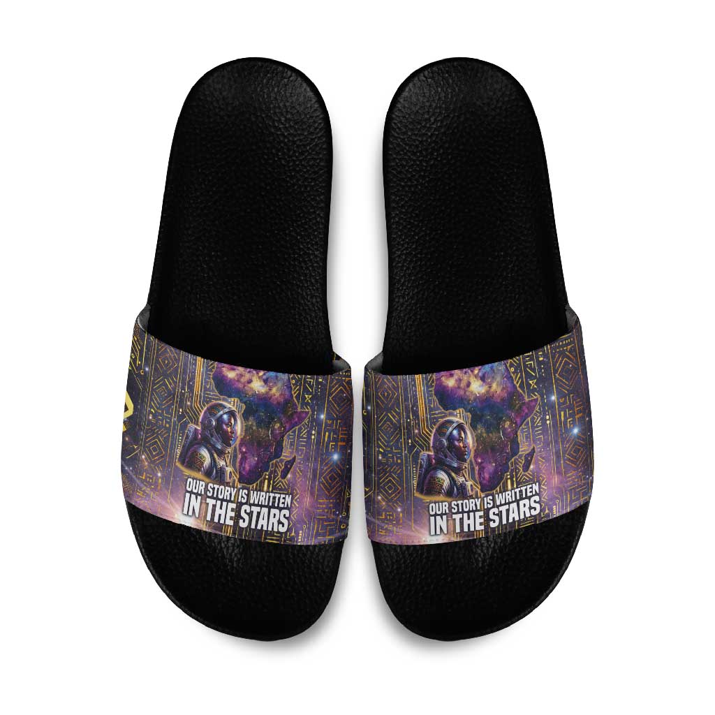 Afrofuturism Legacy Beyond Slide Sandals African Astronaut Galaxy Mask