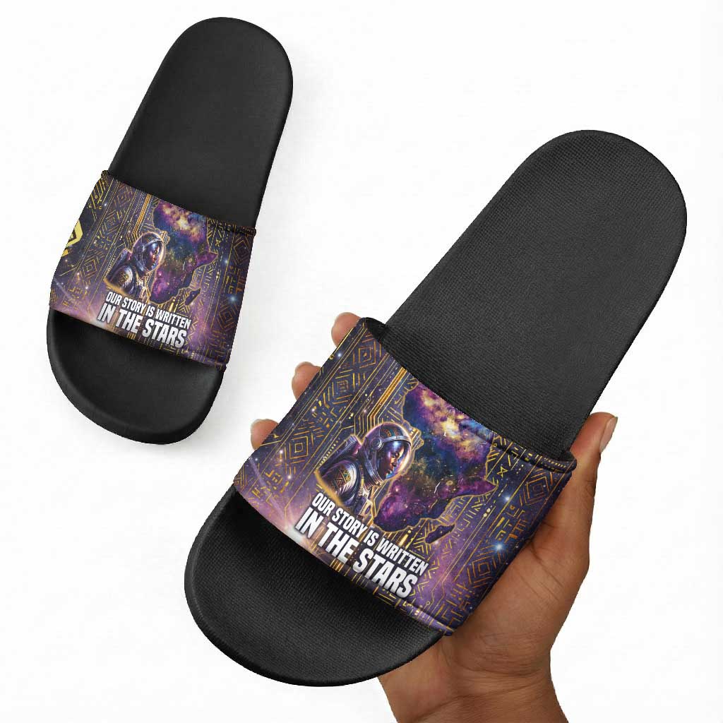 Afrofuturism Legacy Beyond Slide Sandals African Astronaut Galaxy Mask