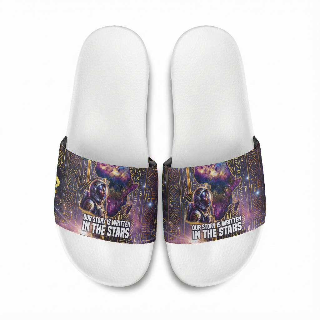 Afrofuturism Legacy Beyond Slide Sandals African Astronaut Galaxy Mask