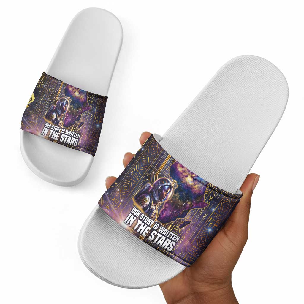 Afrofuturism Legacy Beyond Slide Sandals African Astronaut Galaxy Mask