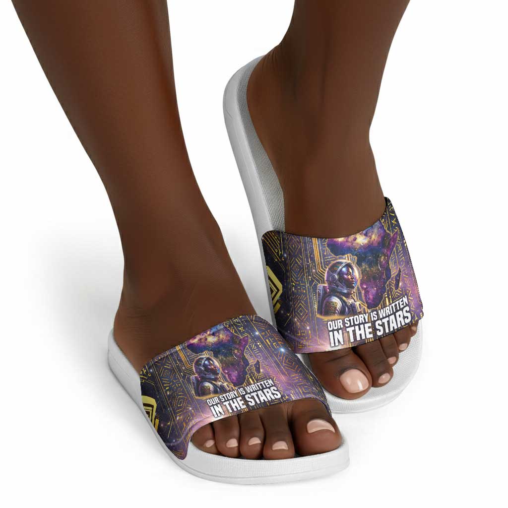 Afrofuturism Legacy Beyond Slide Sandals African Astronaut Galaxy Mask