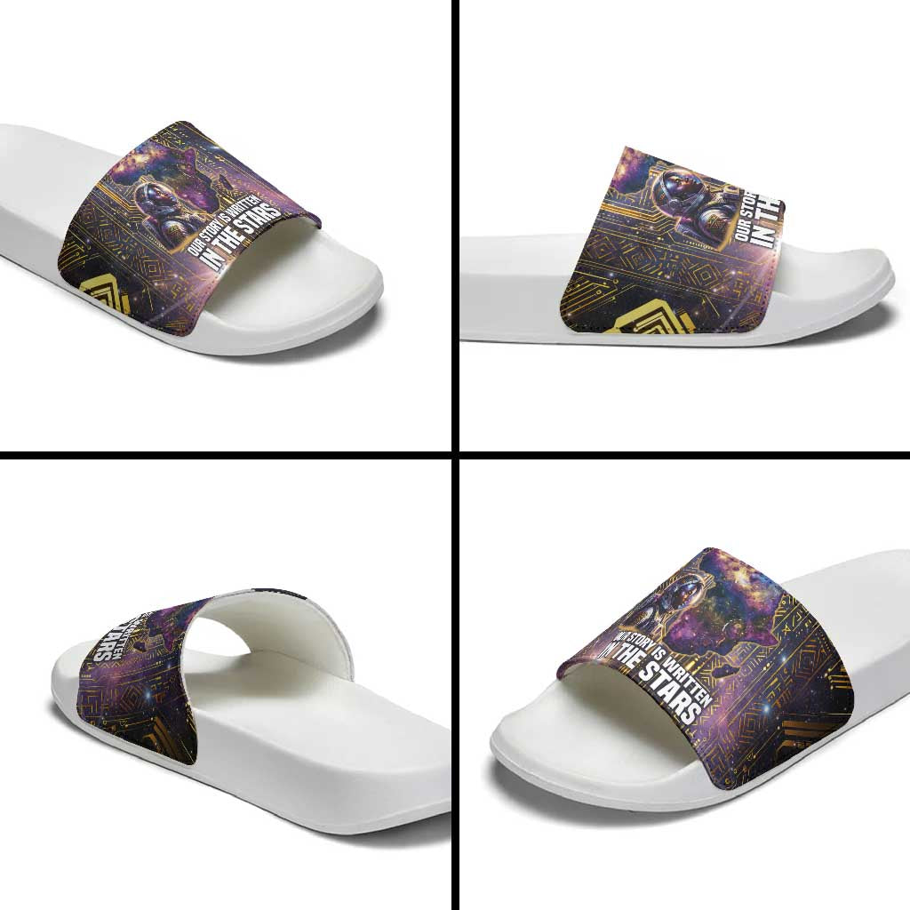 Afrofuturism Legacy Beyond Slide Sandals African Astronaut Galaxy Mask