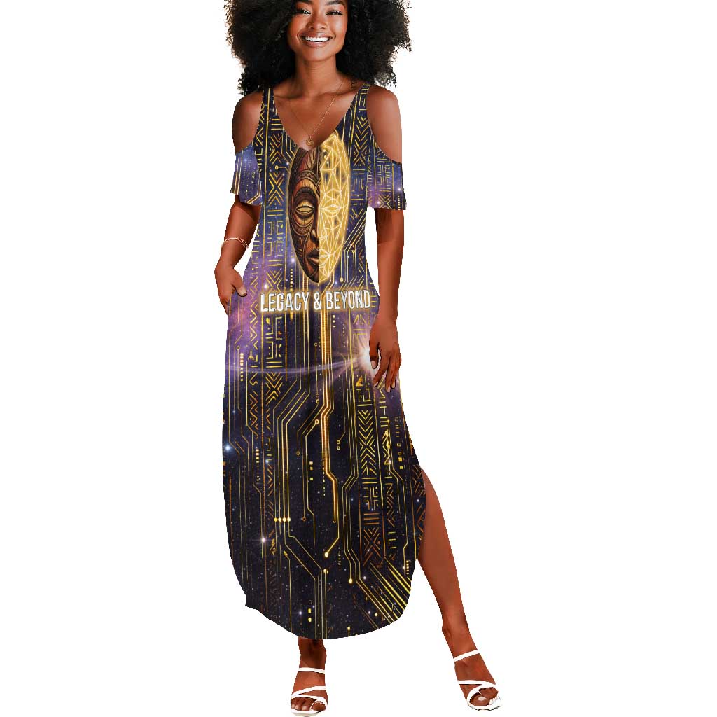 Afrofuturism Legacy Beyond Summer Maxi Dress African Astronaut Galaxy Mask