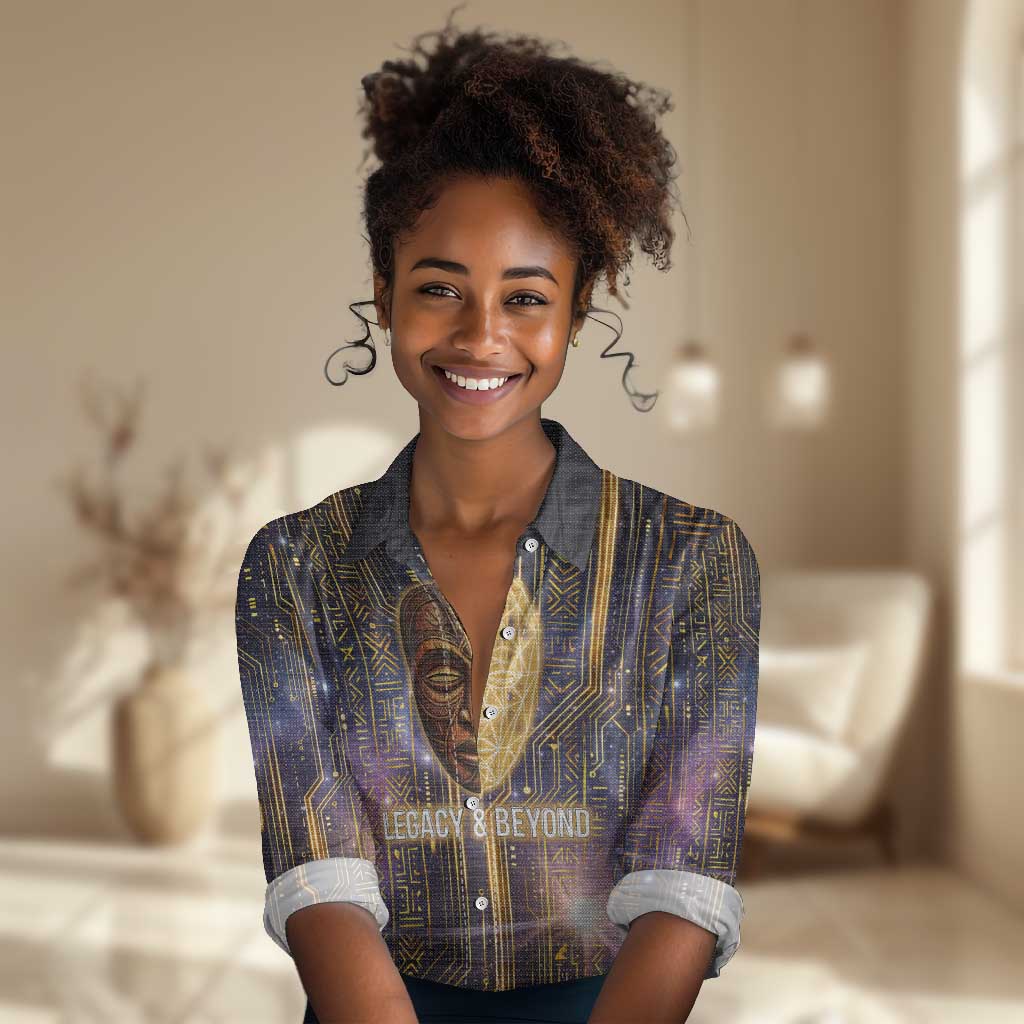 Afrofuturism Legacy Beyond Women Casual Shirt African Astronaut Galaxy Mask
