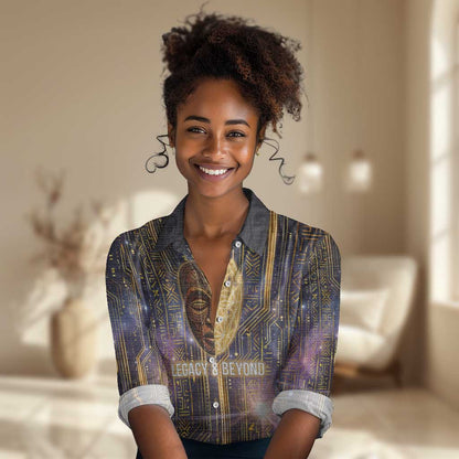 Afrofuturism Legacy Beyond Women Casual Shirt African Astronaut Galaxy Mask