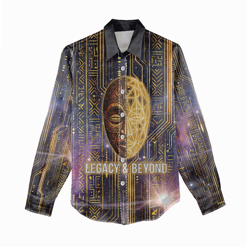 Afrofuturism Legacy Beyond Women Casual Shirt African Astronaut Galaxy Mask