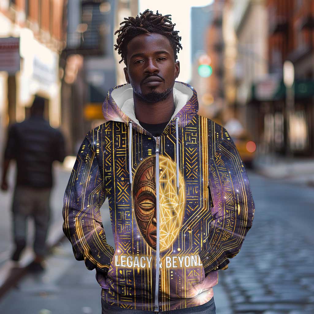 Afrofuturism Legacy Beyond Zip Hoodie African Astronaut Galaxy Mask