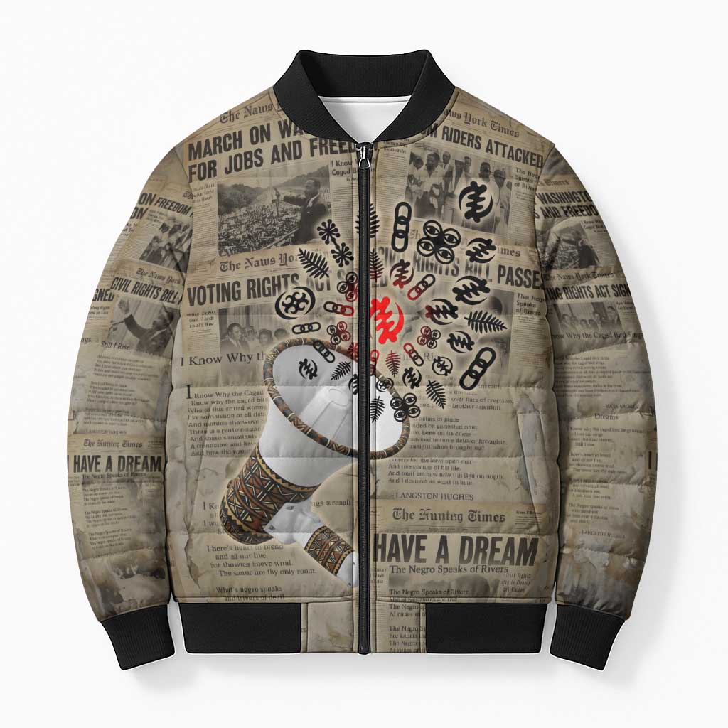 Louder Than Silence African Bomber Puffer Jacket Civil Rights News Megaphone
